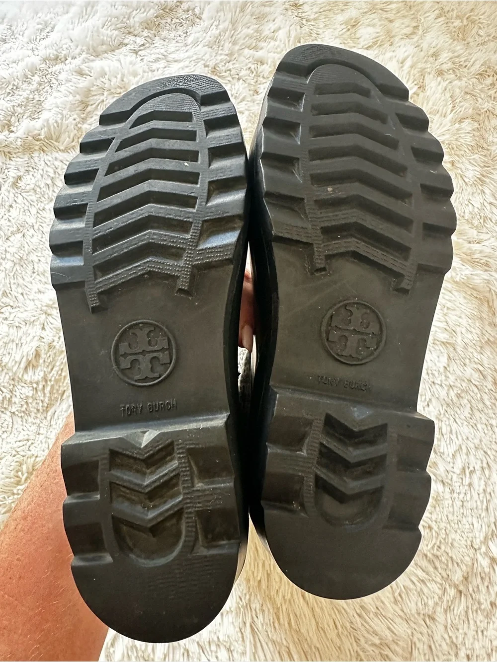 Tory Burch T Monogram Hurricane Tall Rain Boots Waterproof Black Cream Size 9